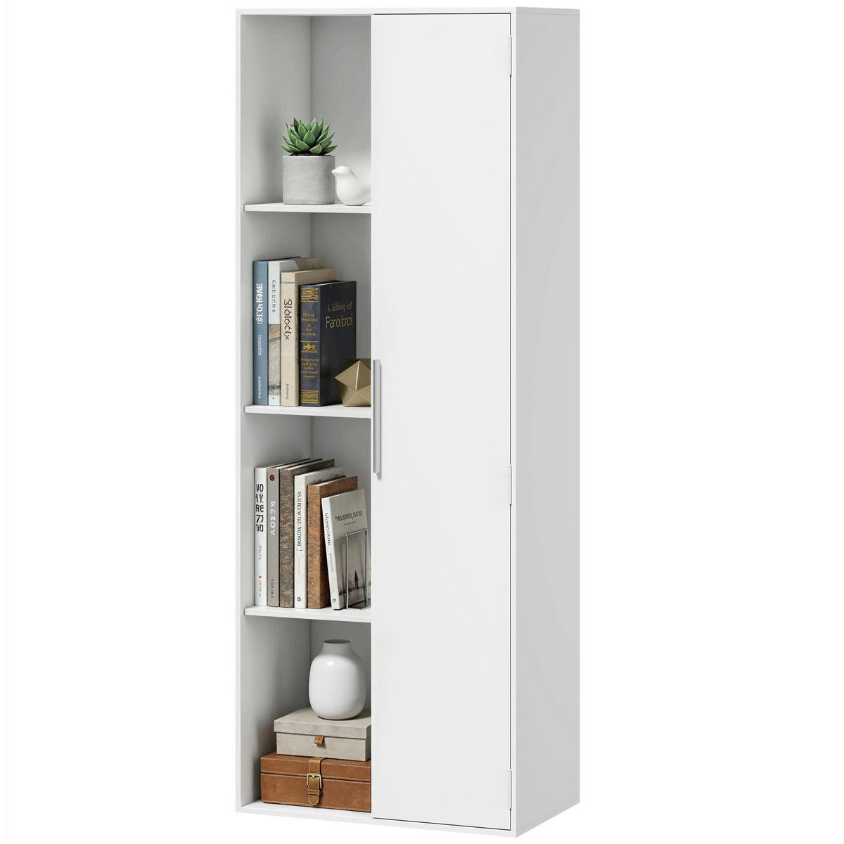BÜCHERREGAL DE-09903 4-stöckig mit Schrank und Türen Weiß - Weiß, Holzwerkstoff (35/160/60cm) - ComfortXL