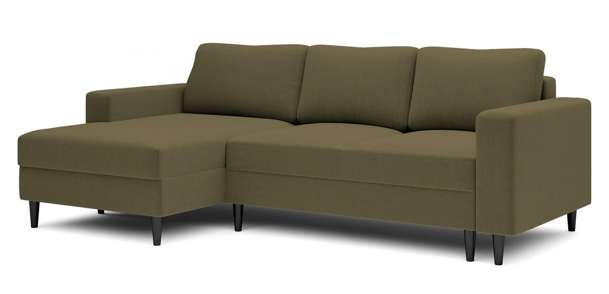 ECKSOFA Nalika Olivgrün Velours - Schwarz/Olivgrün, Holz/Textil (230/143cm) - Selsey