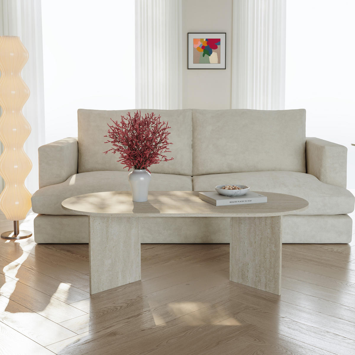 COUCHTISCH Kynd 119/60/40 cm - Beige, Holzwerkstoff (119/60/40cm) - [en.casa]