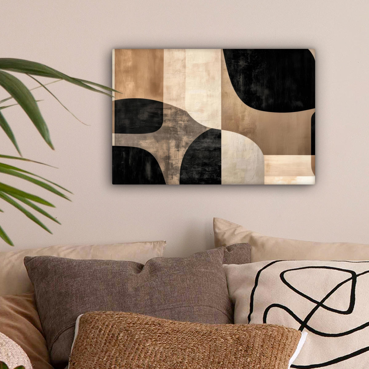 LEINWANDBILD Abstrakt - Flugzeuge - Schwarz - Rund Deko Schlafzimmer 30x20 cm - Beige, Textil (30/20cm) - MuchoWow