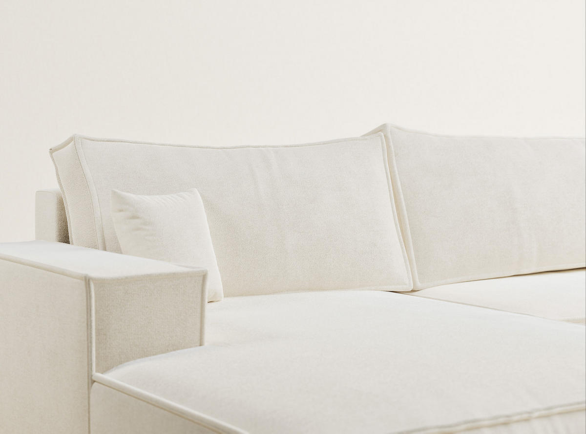 WOHNLANDSCHAFT Kyoto Creme Chenille-Stoff - Creme/Schwarz, Holz/Holzwerkstoff (398/70/148cm) - Maison de Reve