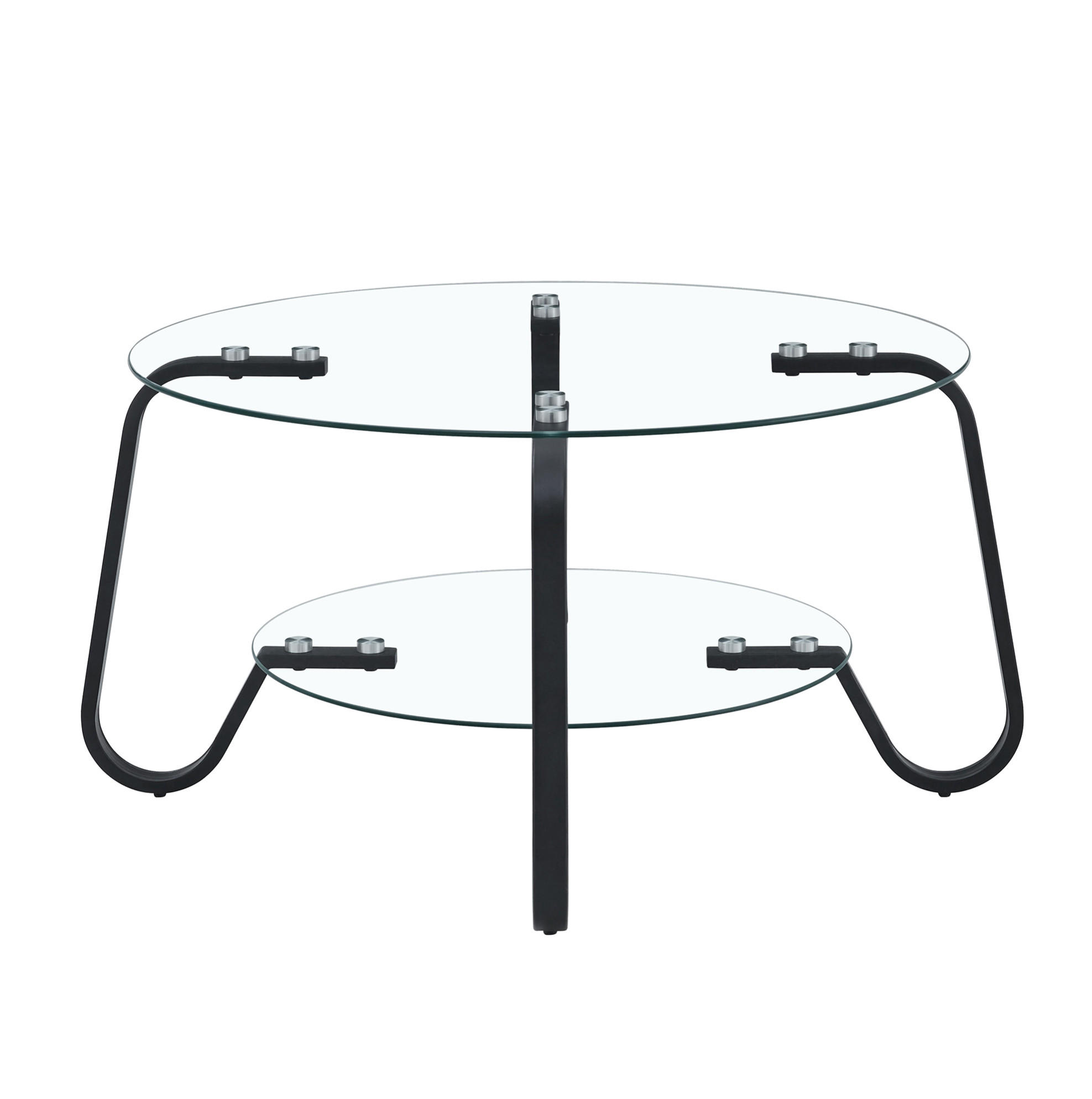 COUCHTISCH 80/80/45 cm rund mit 2 Glasablagen und Metallgestell im Industrial-Stil, Schwarz - Schwarz, Metall (80/80/45cm) - Redom