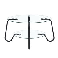 COUCHTISCH 80/80/45 cm rund mit 2 Glasablagen und Metallgestell im Industrial-Stil, Schwarz - Schwarz, Metall (80/80/45cm) - Redom