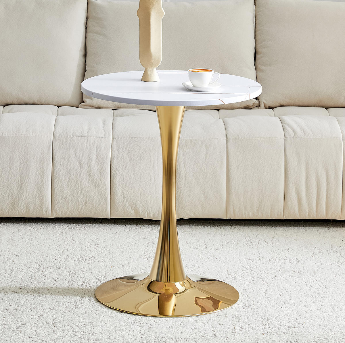 BEISTELLTISCH 60/60/72 cm mit thermoformter MDF-Tischplatte und Metallgestell, runde Form, Weiß/Gold - Weiß, Holzwerkstoff (60/60/72cm) - Redom