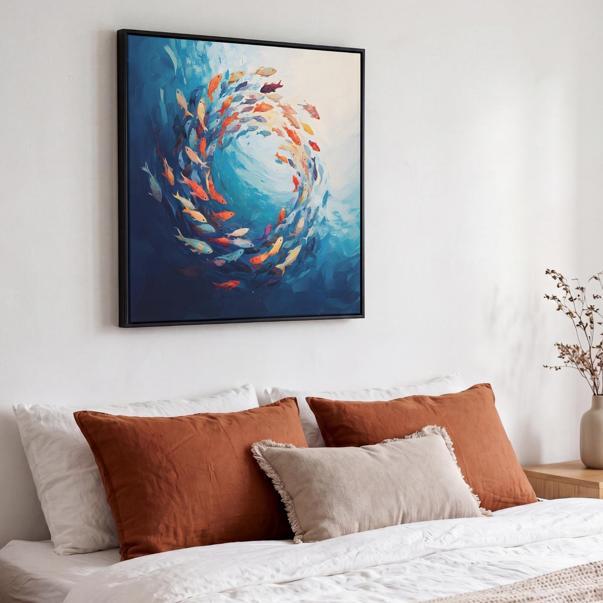 LEINWAND Bilder mit Rahmen - Meer - Fische - Bunt - Dynamisch - 50x50 - Hellblau, Textil (50/50cm) - MuchoWow