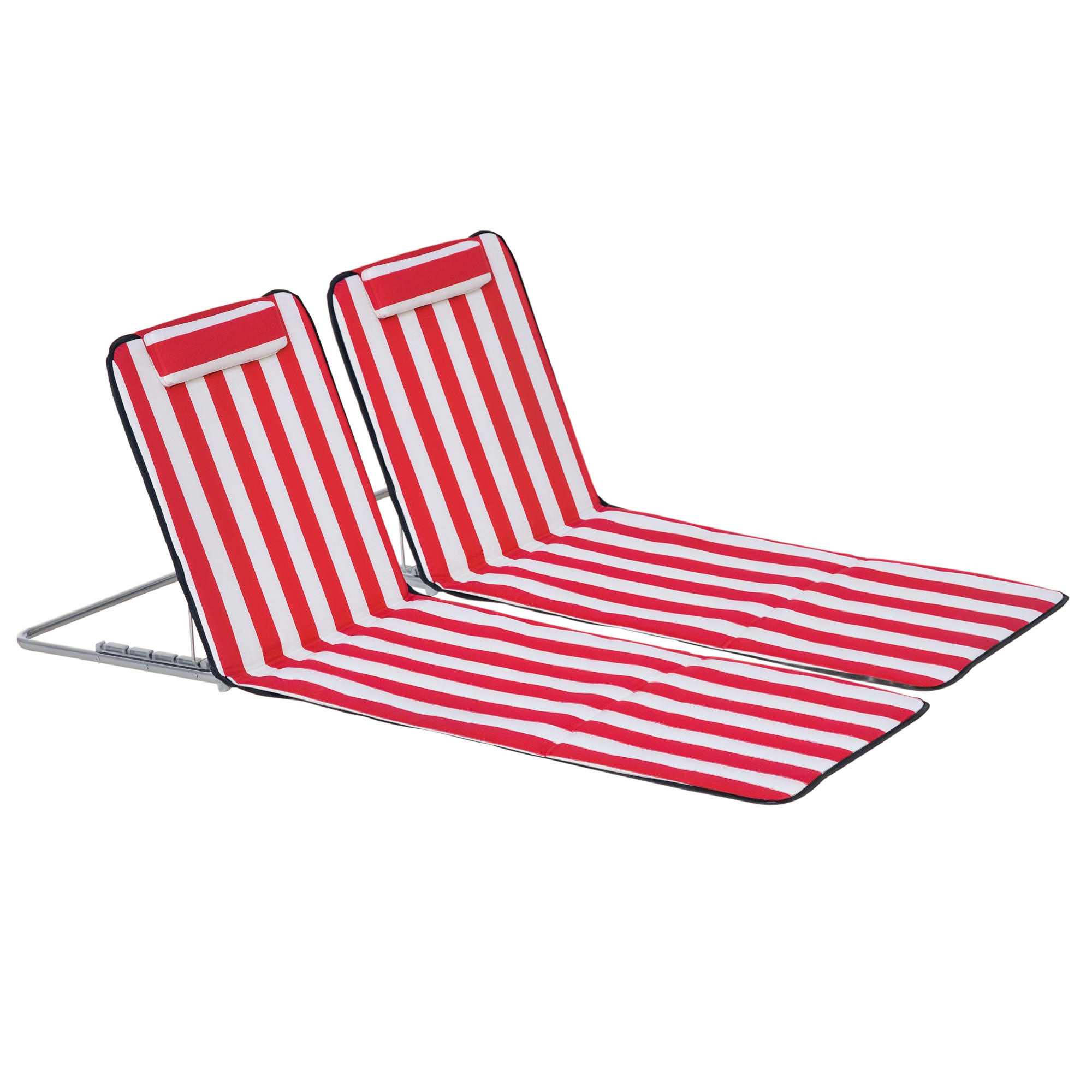 KLAPPSTRANDLIEGE, 2er-Set, Rojo, 5-fach verstellbare Lehne mit Tasche - Rot, Metall (124/45/53cm) - Vallsero