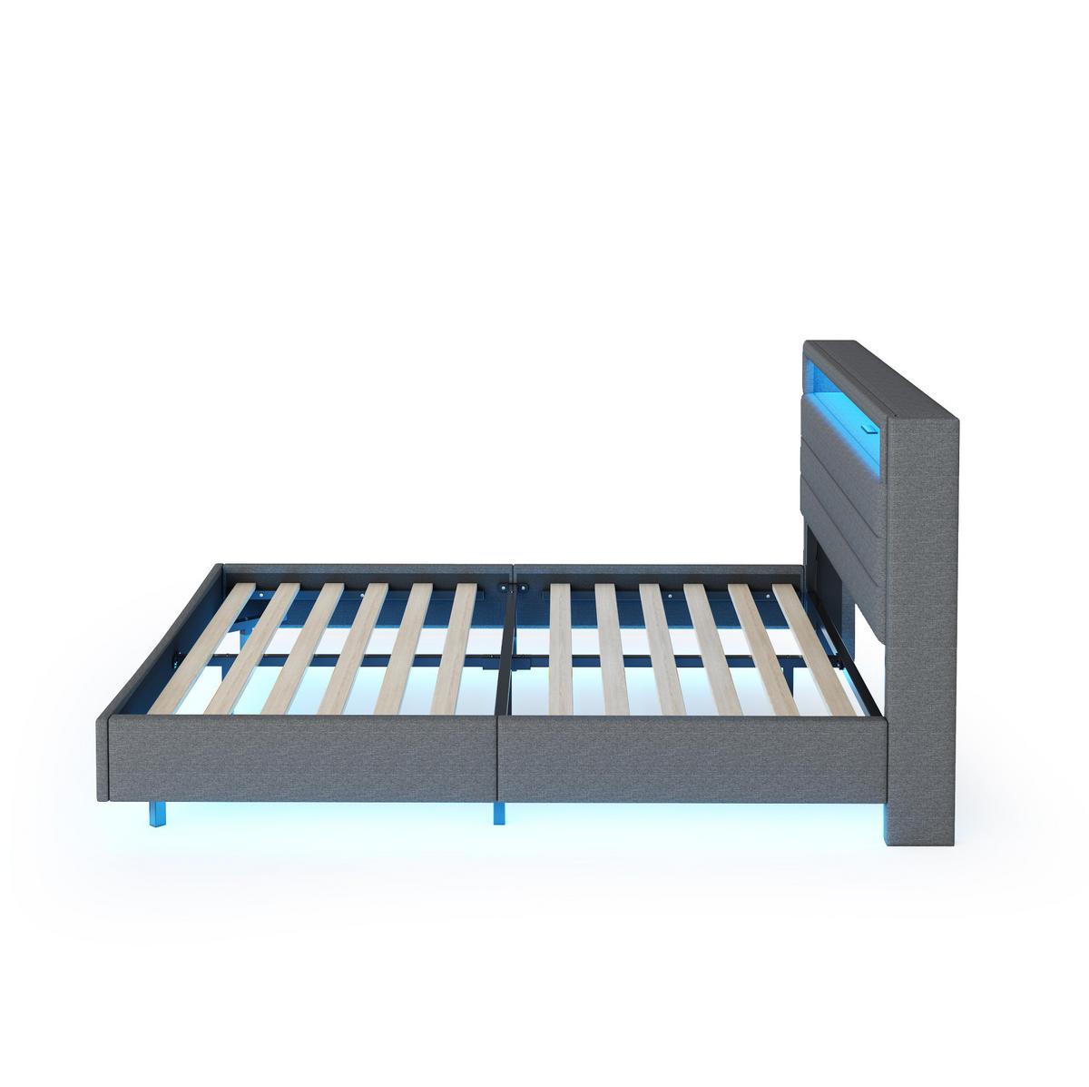 ČALÚNENÁ posteľ z ľanovej tkaniny 140x200 cm sivá s USB portom, LED osvetlením a úložným čelom - sivá, textil (140/200cm) - Modfu