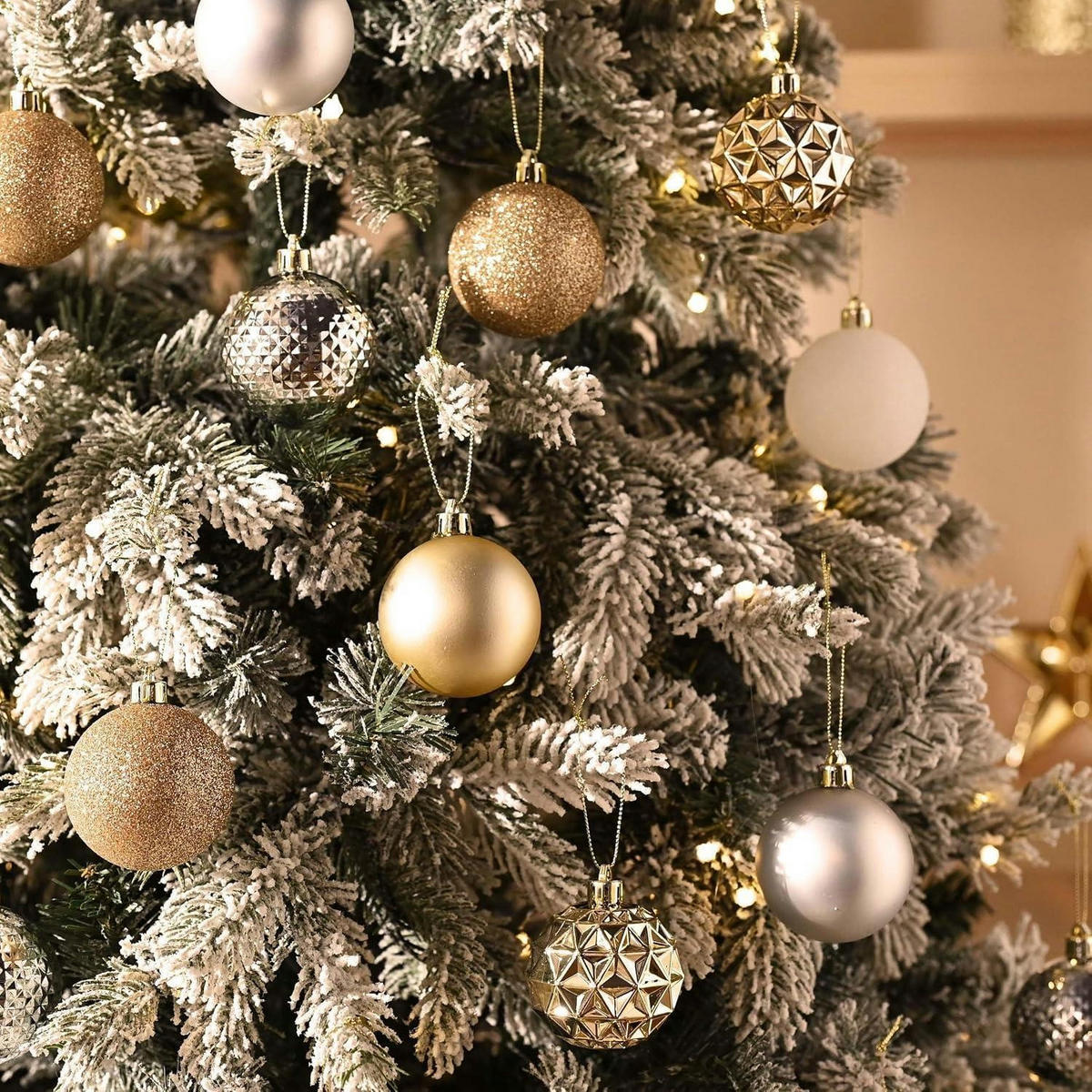 WEIHNACHTSKUGELN 50er Set Kunststoff Weiß Gold 5 cm - Multicolor, Kunststoff (6/6/6cm)