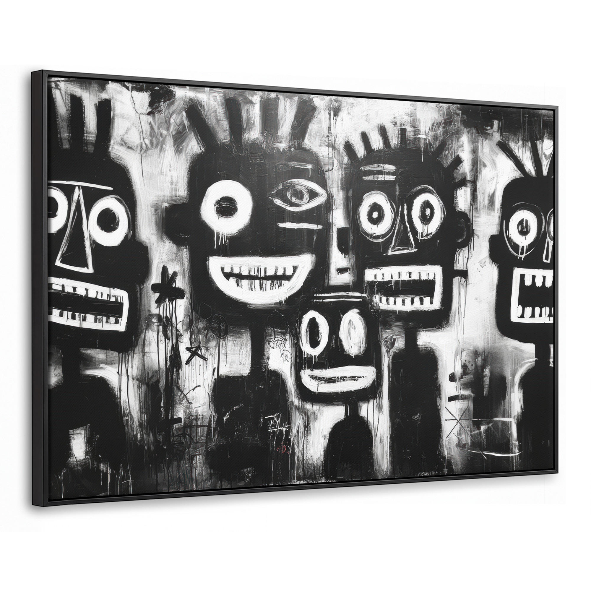 LEINWAND Bilder mit Rahmen - Malerei - Figuren - Schwarz - Abstrakt - 150x100 - Schwarz, Textil (150/100cm) - MuchoWow