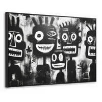 LEINWAND Bilder mit Rahmen - Malerei - Figuren - Schwarz - Abstrakt - 120x80 - Schwarz, Textil (120/80cm) - MuchoWow
