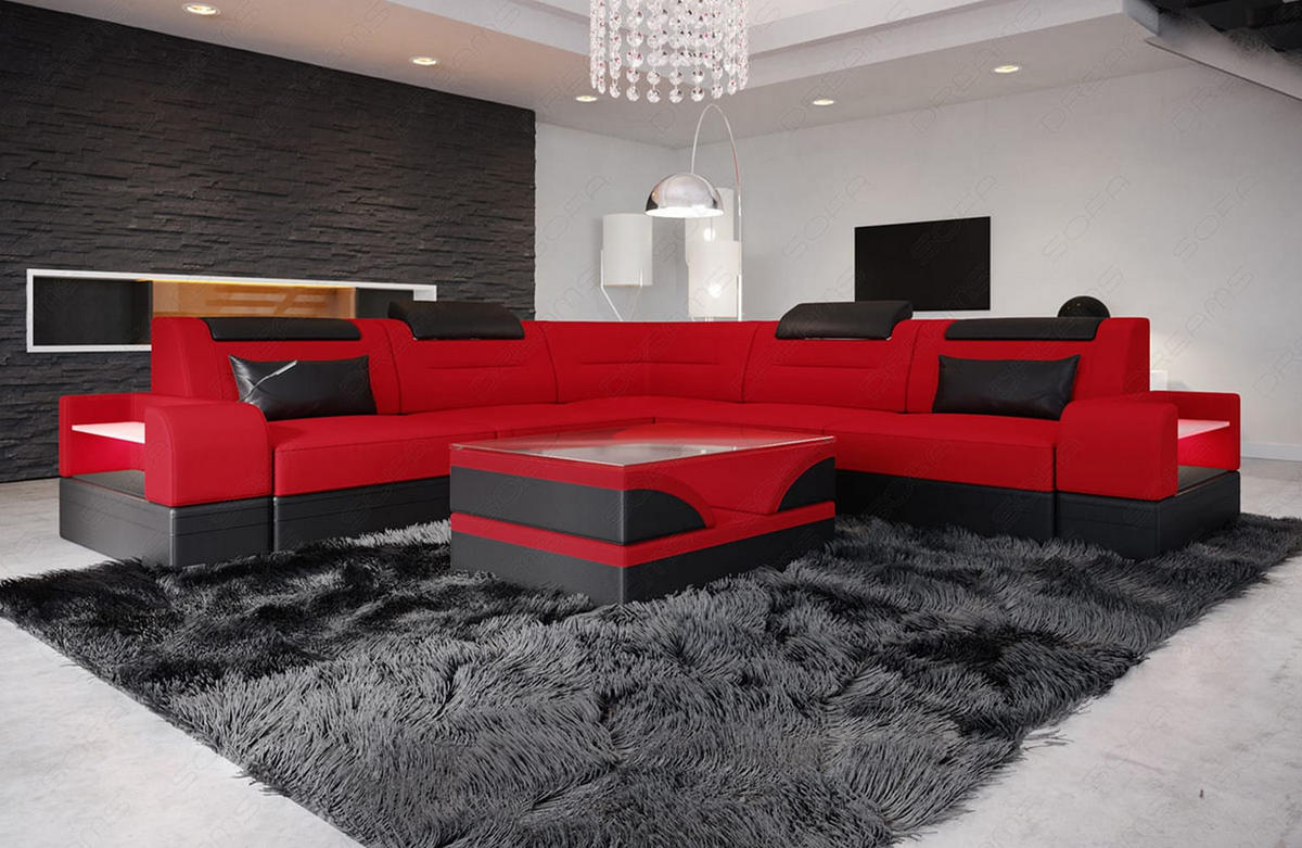 COUCH Trivento L-Form Rot Schwarz Mikrofaserstoff - Rot, Kunststoff (274/274cm)