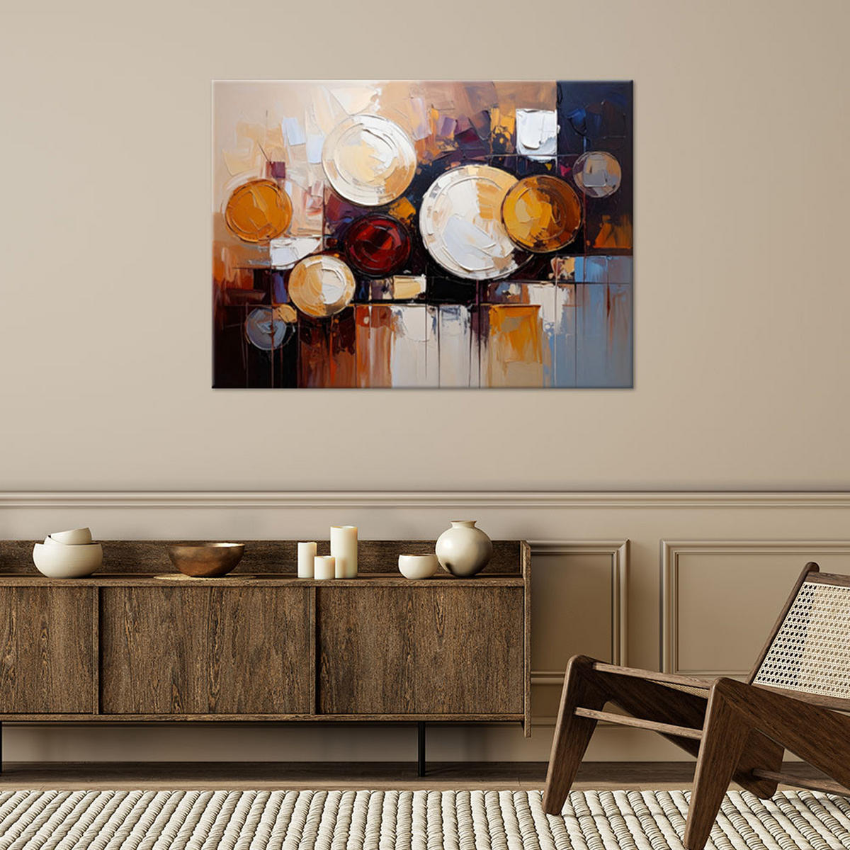 LEINWANDBILD Abstraktion Kreise Kreise in Beigetönen 60x40cm - Beige, Textil (60/40cm) - Feeby