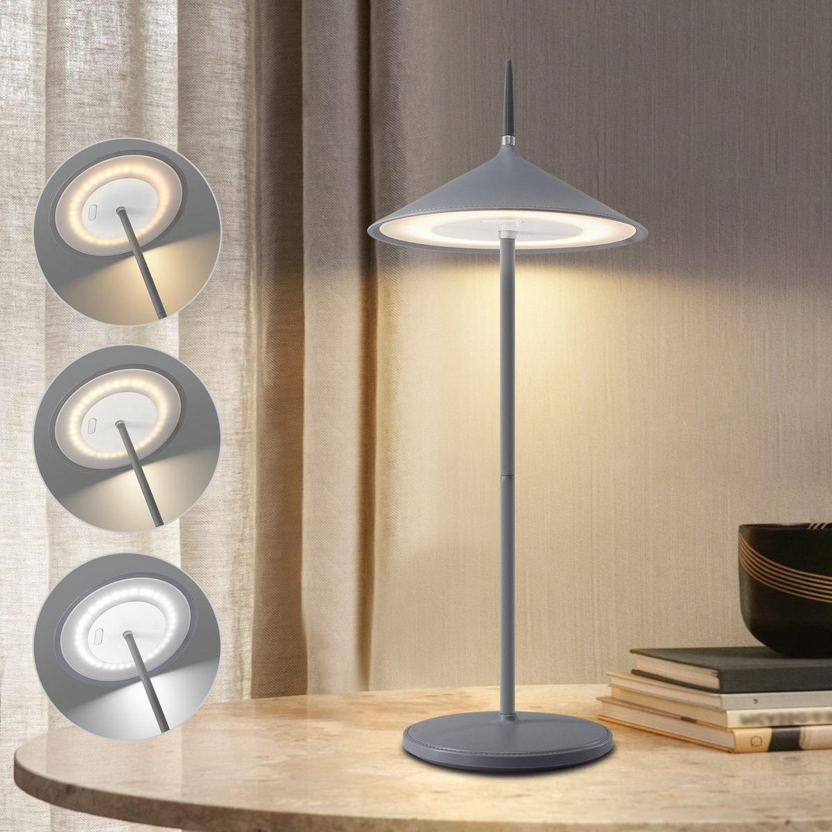 STOLNÍ lampa Abmeier LED 15,4/15,4/37,6 cm - šedá, plast (15.4/15.4/37.6cm) - Nettlife