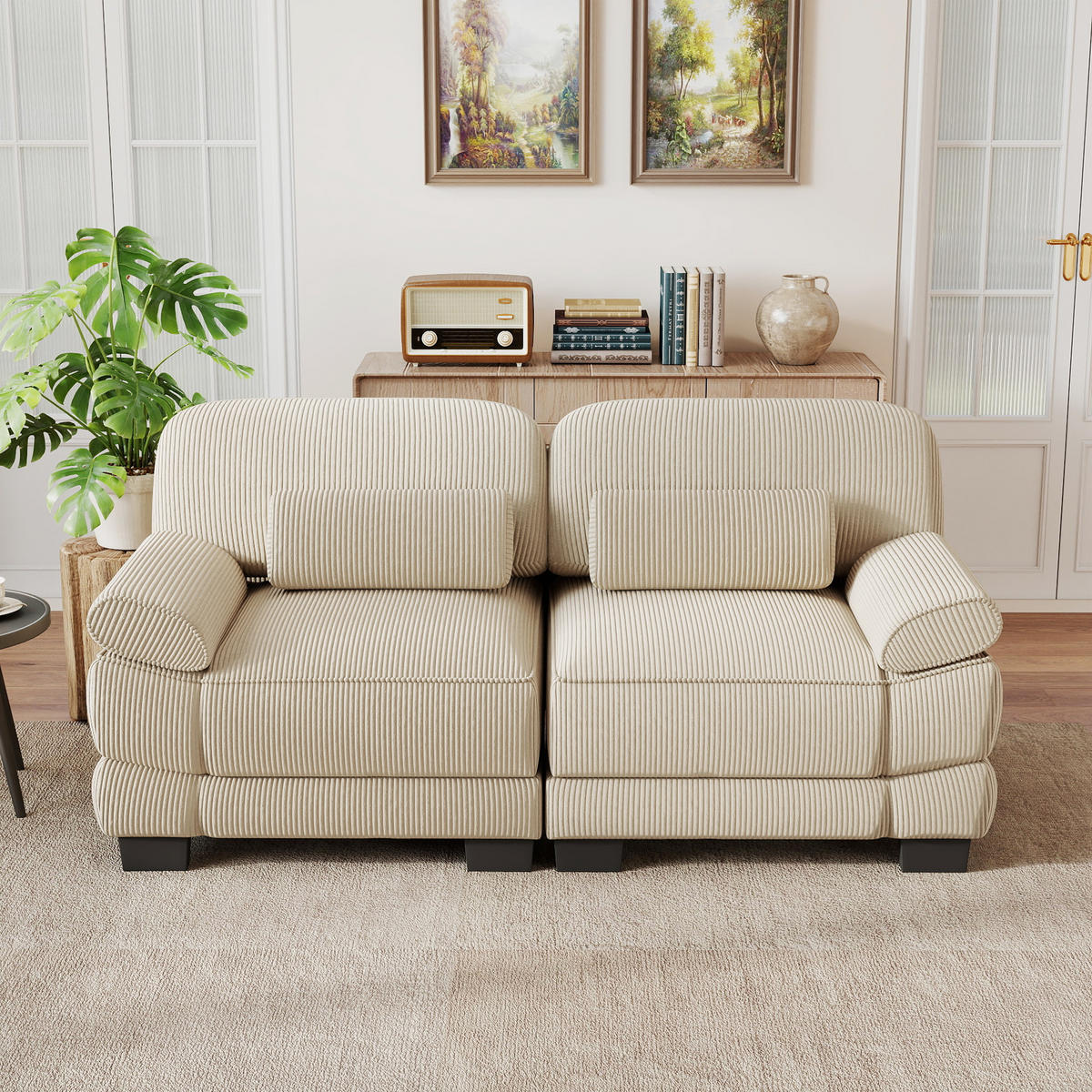 2-SITZER-SOFA modular mit Lendenkissen, DE-42659, Beige - Beige, Holz (194/94/88.5cm) - ComfortXL