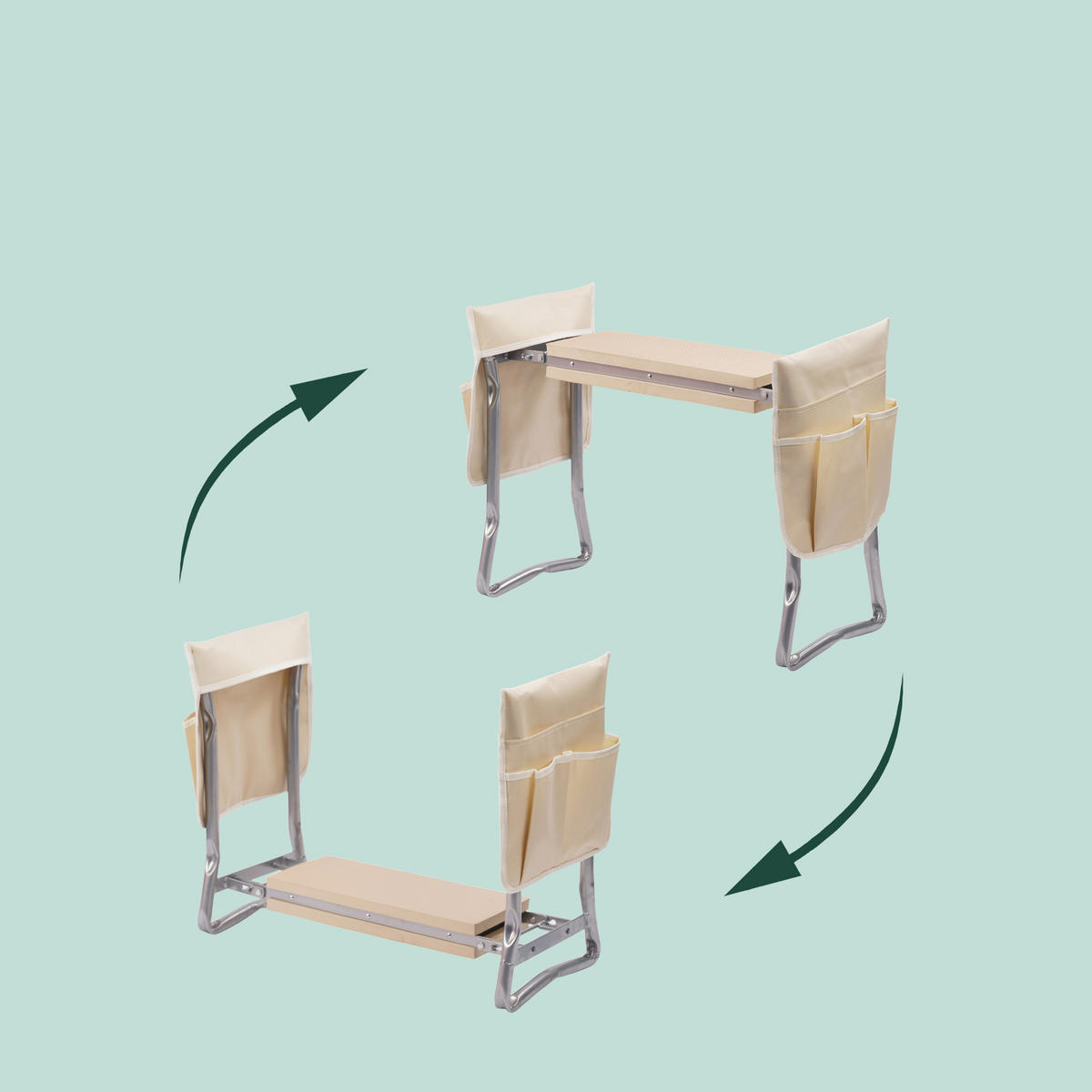 KNIEBANK - Beige, Textil/Metall (60/50/27.5cm) - Relaxdays