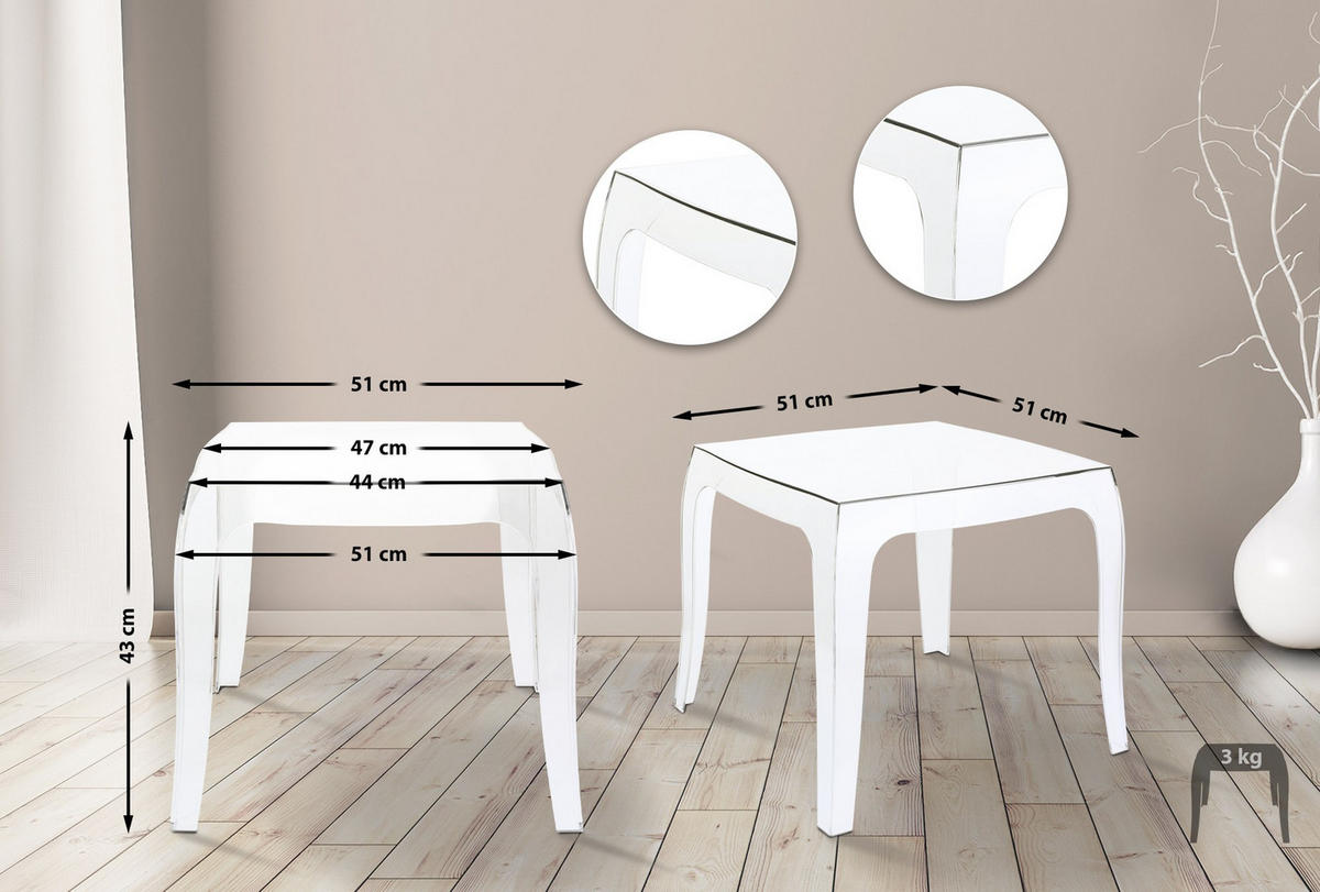 GARTENTISCH eckig 51/51/43 cm Kunststoff transparent - Transparent, Kunststoff (51/51/43cm) - CLP