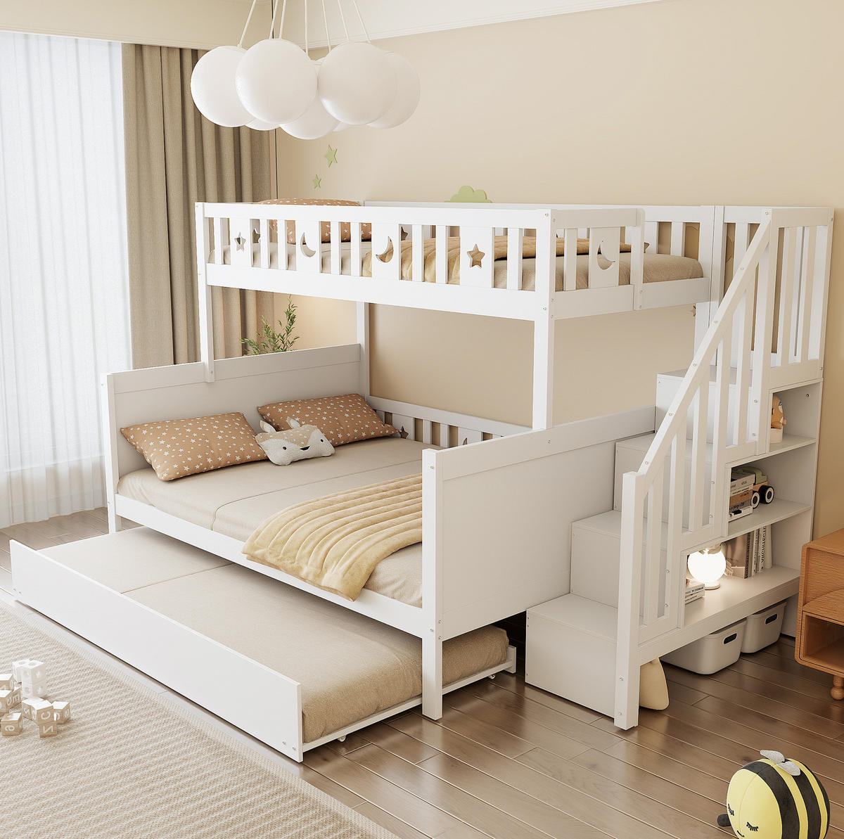 ETAGENBETT 90/200-140/200 cm Weiß mit Stauraum und Sicherheitsleiter - Weiß, Holz (140/200cm) - MIVRAY