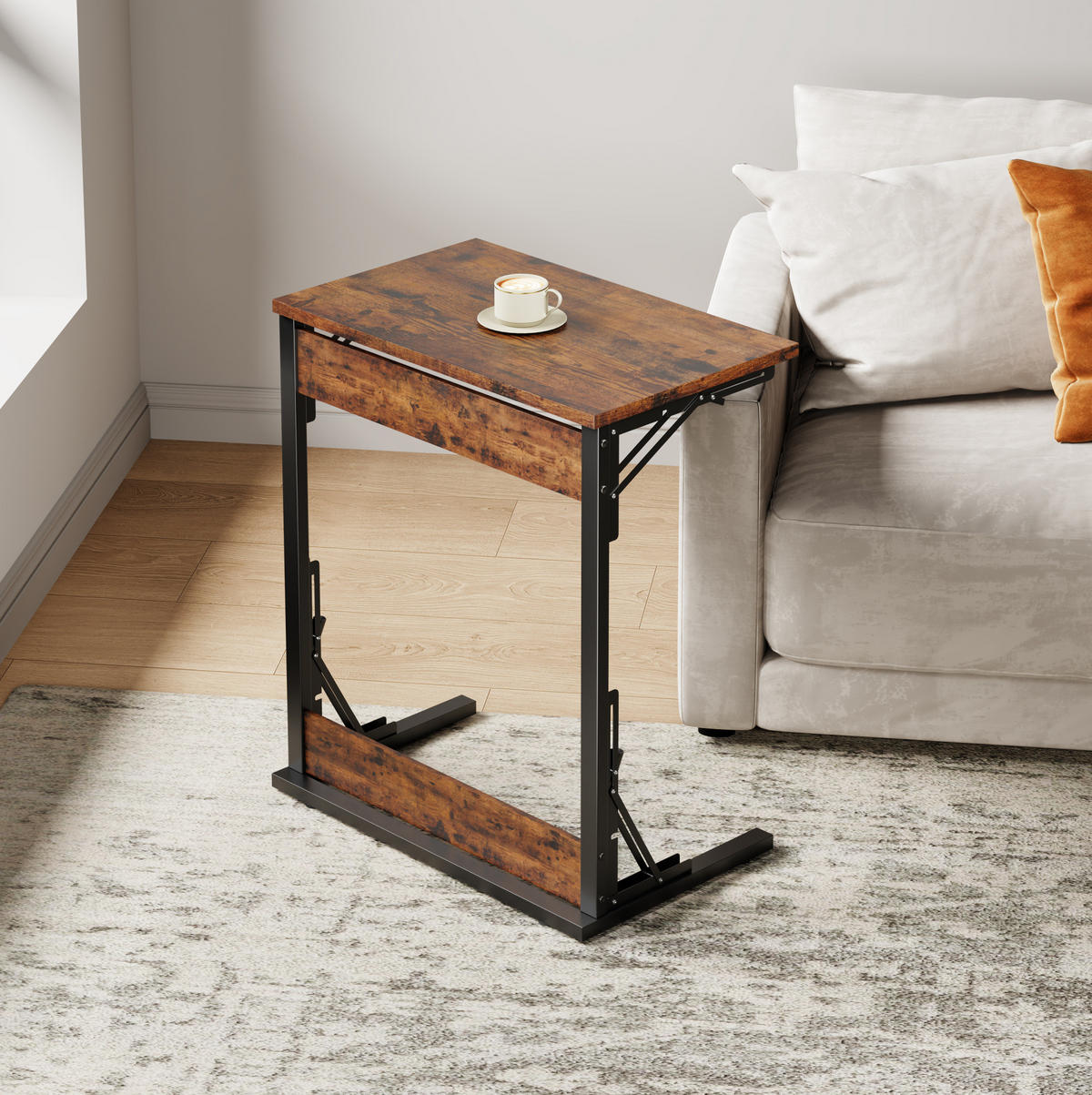 BEISTELLTISCH in C-Form klappbar 60 x 37 x 71 cm Holzoptik Rustic Brown - Braun, Metall (60/37/71cm) - Meubliv