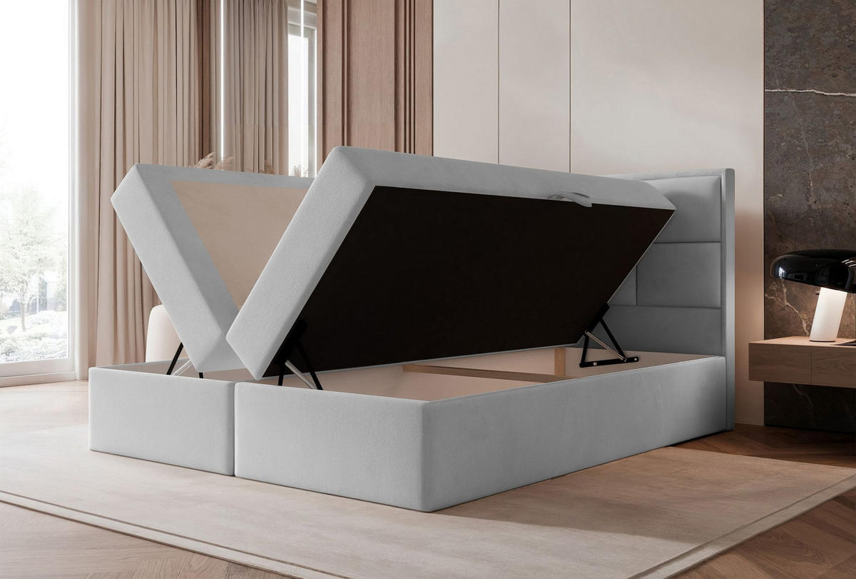 BOXBETT Silensio Hellgrau Samt 180x200 cm - Hellgrau, Textil (180/200cm) - Selsey