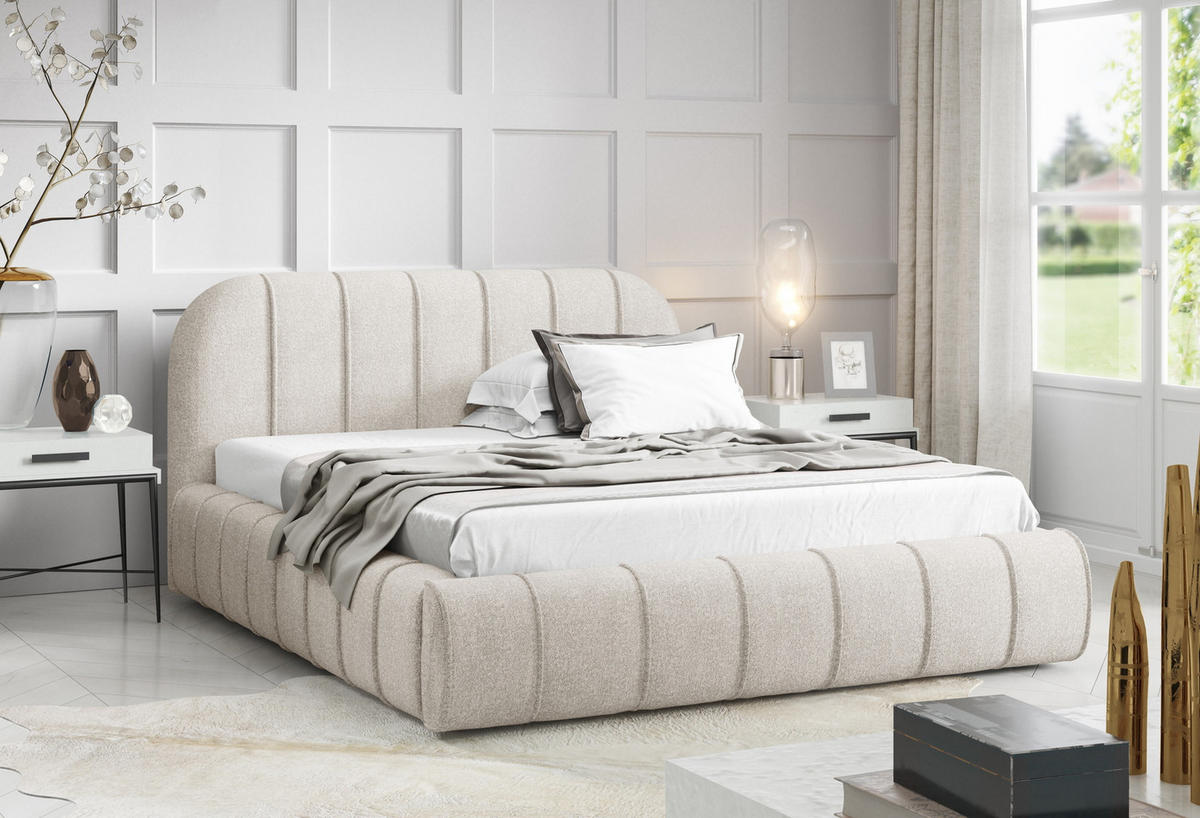 POLSTERBETT 140x200 Lunea, Samt, Metallrahmen, Bettkasten, Creme - Creme, Holz/Textil (140/200cm) - Emporius