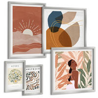 BILDER SET 5er Set - 50x50 cm & 20x30 cm & 40x60 cm Silberner Rahmen - Boho-Ästhetik, Pastellposter - Silberfarben, Kunststoff (40/60cm) - TULUP