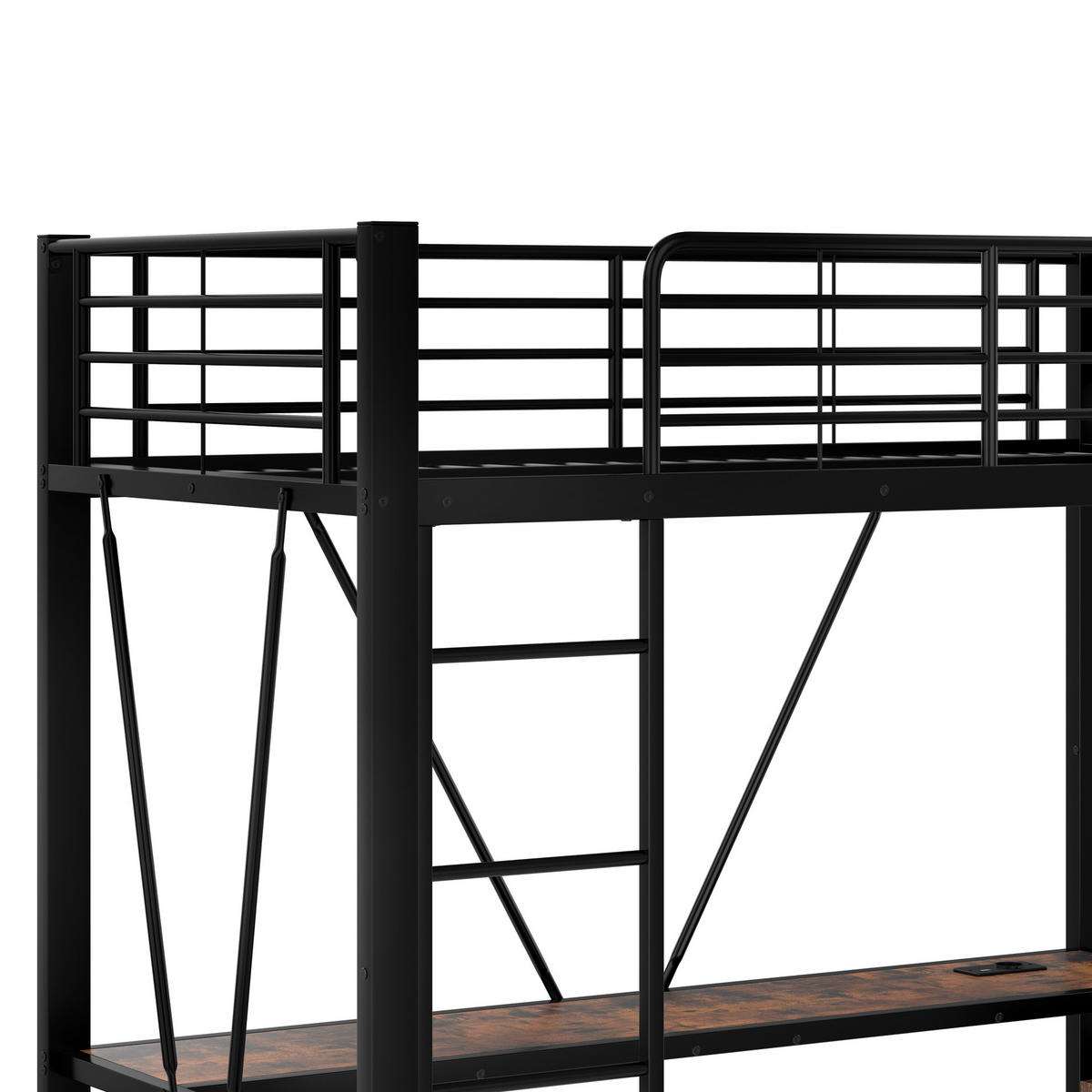 HOCHBETT mit Schreibtisch 90/200 cm in Schwarz – mit Stauraum, LED und Leiter - Schwarz, Metall (90/200cm) - BEAOK