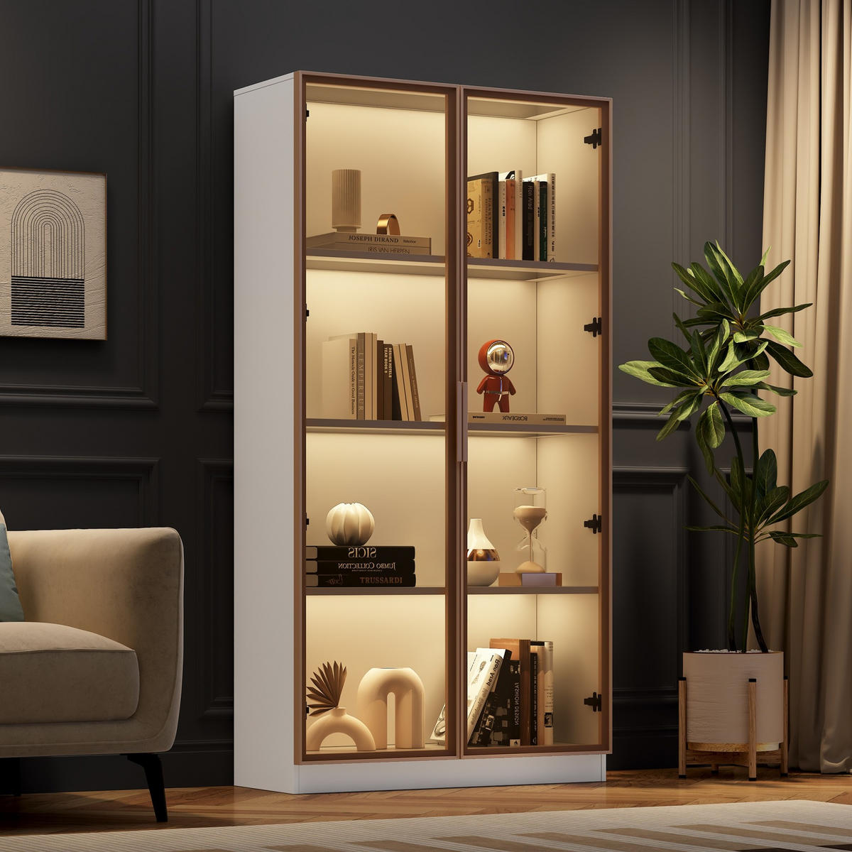 VITRINE 80/40/160 cm Weiß aus Spanplatte mit LED-Beleuchtung - Weiß, Holzwerkstoff (40/160/80cm) - OKMYHOME