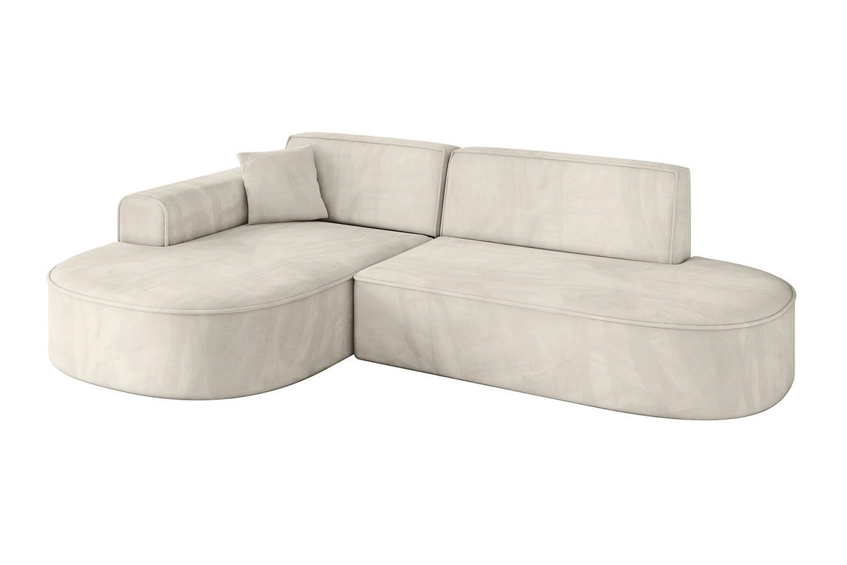 ECKSOFA Ottomane Links MARI-L1 - 243x171x79 cm Ecru Velours - Ecru/Schwarz, Holzwerkstoff/Kunststoff (243/171cm) - ALTDECOR