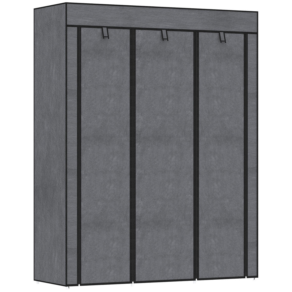 STOFFSCHRANK mit 8 Regalen und 2 Kleiderstangen, faltbarer Kleiderschrank als Aufbewahrungslösung, Dunkelgrau - Dunkelgrau, Metall (125/162.5/43cm)