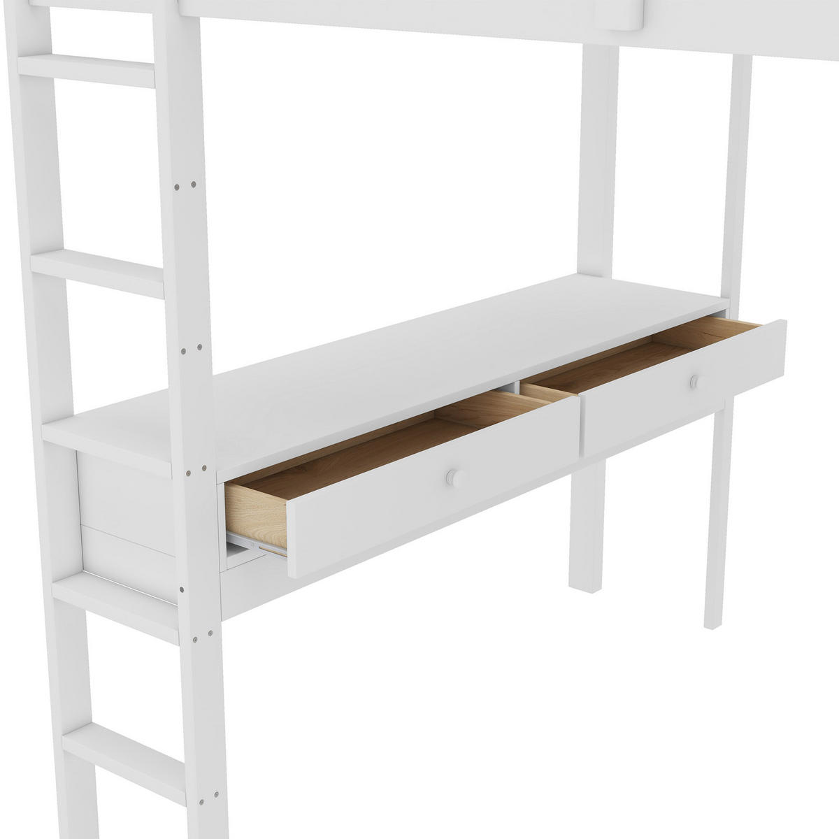 HOCHBETT 140/200 cm Kinderhochbett mit Stauraumschubladen und Unterbettschreibtisch Weiß - Weiß, Holz (140/200cm) - OKWISH