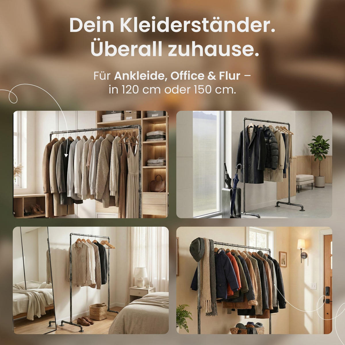 KLEIDERSTÄNDER 150 cm-silber-Metall - Silberfarben, Metall (150/150/55cm) - CLP