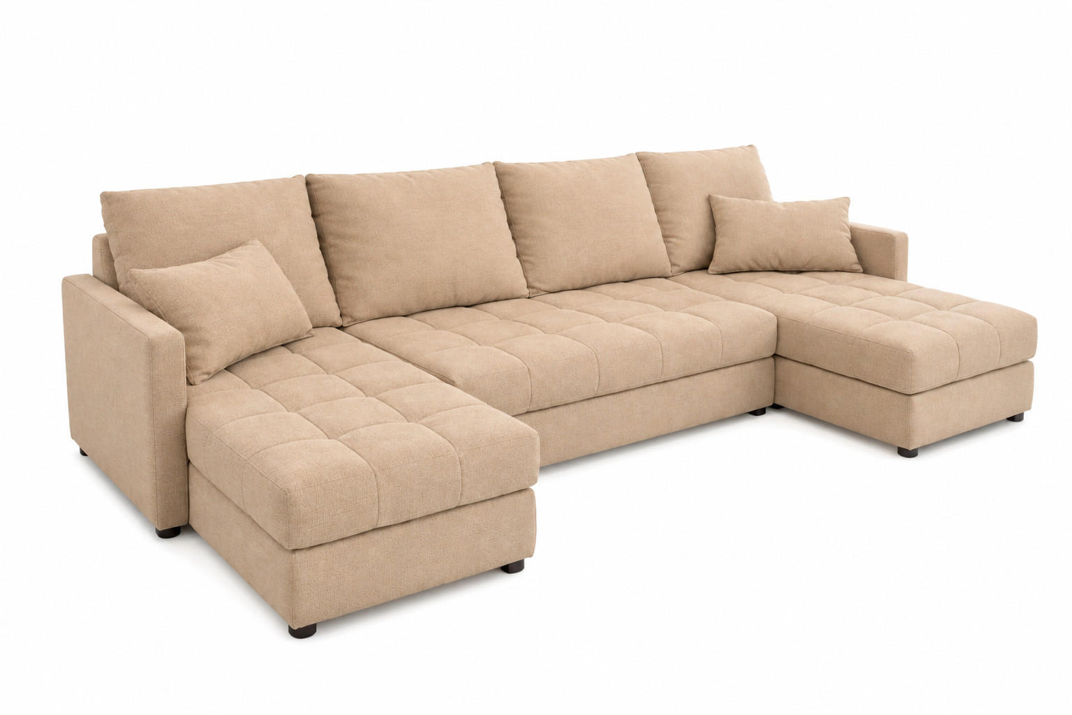WOHNLANDSCHAFT AURELIA – Ecksofa in U-Form mit Schlaffunktion, Bettkasten & Kissen Stoff KRONOS 287 cm Creme - Creme, Kunststoff (287/140cm) - Wohnideebilder