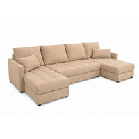 WOHNLANDSCHAFT AURELIA – Ecksofa in U-Form mit Schlaffunktion, Bettkasten & Kissen Stoff KRONOS 287 cm Creme - Creme, Kunststoff (287/140cm) - Wohnideebilder
