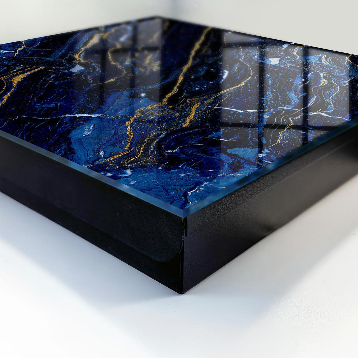 SCHLÜSSELBOX Schwarz 30x30 cm- Türöffnung nach rechts - Marineblaues Muster - Dunkelblau, Metall (30/30/5cm) - TULUP