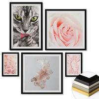 WANDBILDER 5er-Set - 50x50 cm & 20x30 cm & 40x60 cm Schwarzer Rahmen - Boho-Küchengras-Schriftzug - Schwarz, Kunststoff (40/60cm) - ArtPrintCave