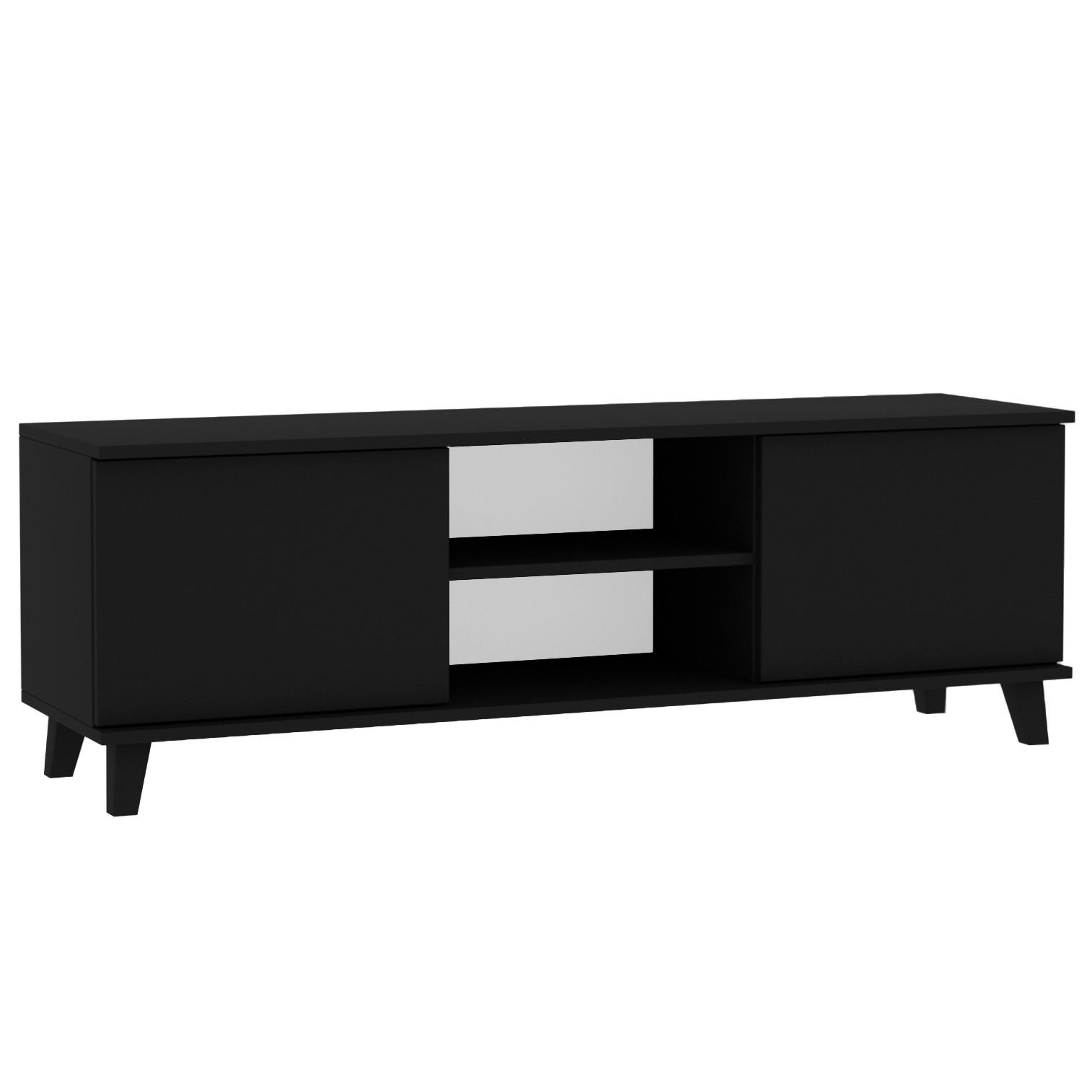 LOWBOARD Home mit 2 Türen und Lamellen, ohne Griffe, Schwarz - Schwarz, Holzwerkstoff (150/50/40cm) - Beautysofa