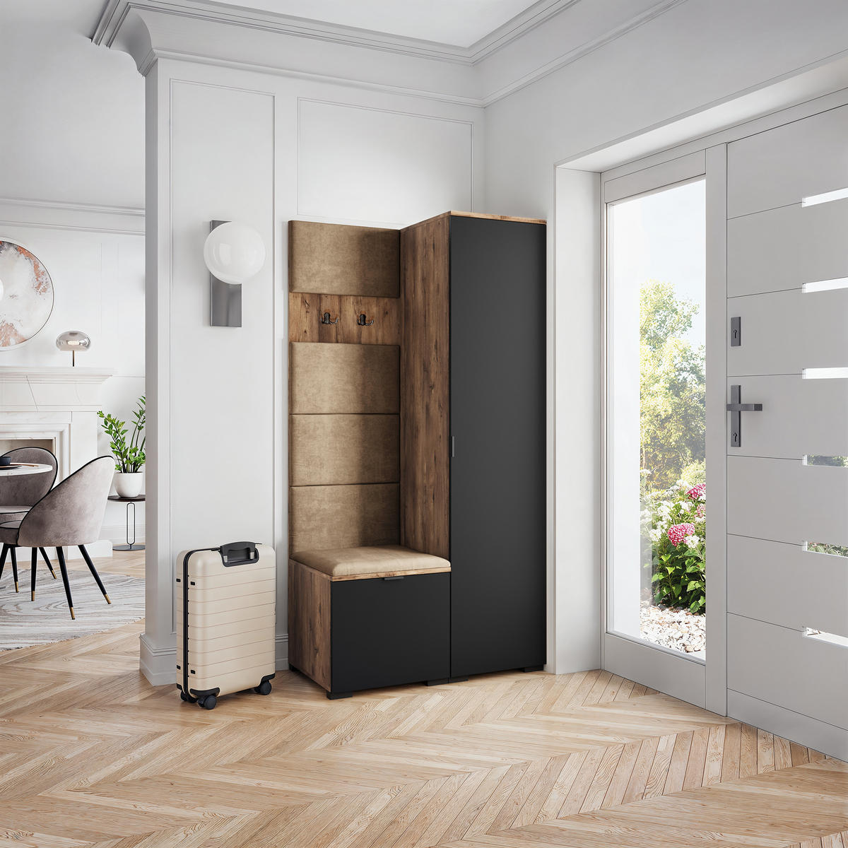 GARDEROBENSCHRANK LORI 95/181/51 cm Modern Garderobe-Set Eiche Lefkas - Eichefarben/Beige, Holzwerkstoff (95/181/51cm) - MASSENO