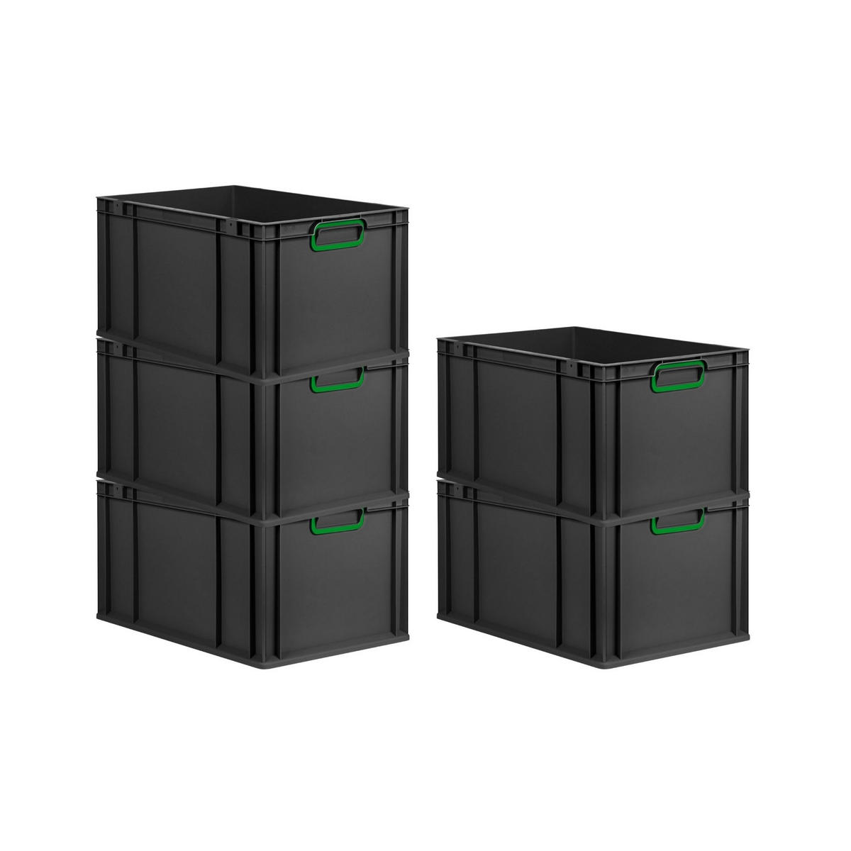 EUROBOX NextGen Color 32x40x60 cm 65 Liter Griffe grün zu, Schwarz - Schwarz/Grün, Kunststoff (40/32/60cm) - PROREGAL