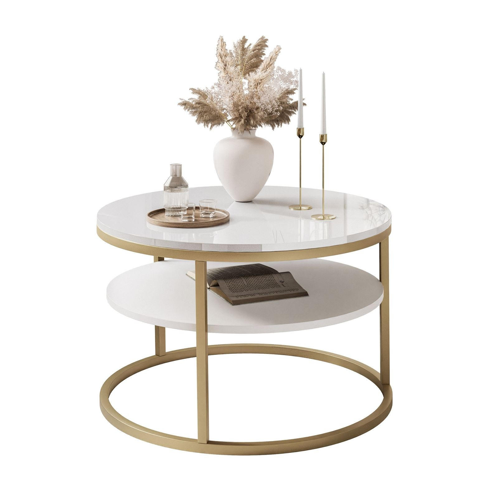 COUCHTISCH CIRI SLIM mit Regal Hochglanz - Goldfarben, Holzwerkstoff (60/60/42cm) - Lookway