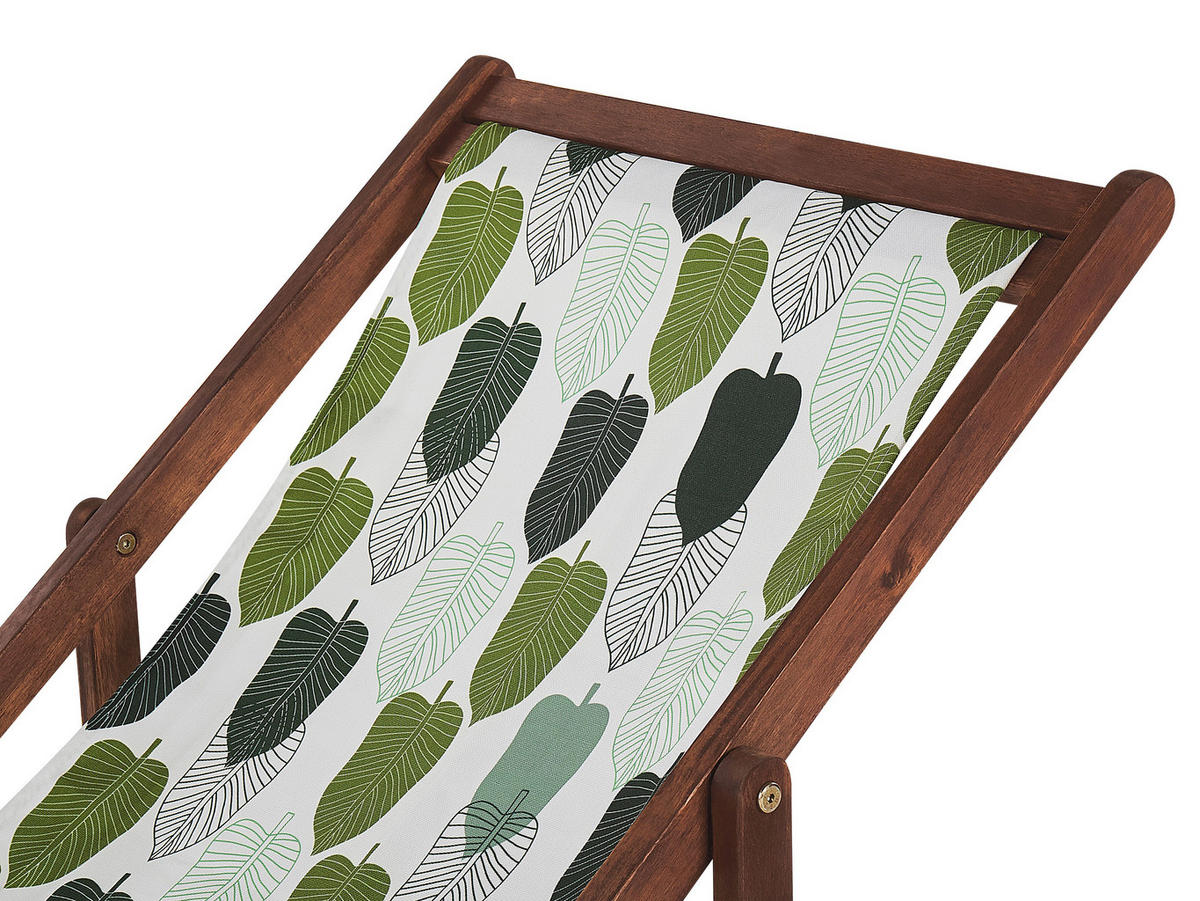 GARTENLIEGE 2er-Set dunkelbraun Textil grün/weiß Blättermotiv Anzio - Dunkelbraun/Weiß, Textil (54/70/97cm) - Beliani