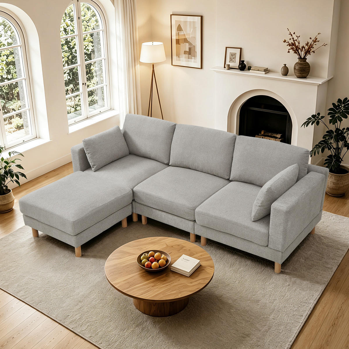 ECKSOFA 235/152/78 cm Grau mit Fußbank, 3-Sitzer - Hellgrau/Grau, Holz/Textil (235/152cm) - Oxeza