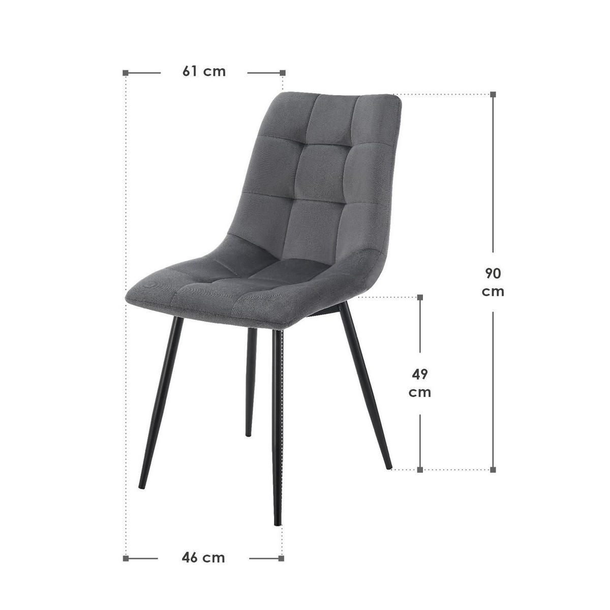 ESSZIMMERSTUHL Blanca Samt dunkelgrau (2er Set) - Dunkelgrau, Textil (46/90/61cm) - Juskys