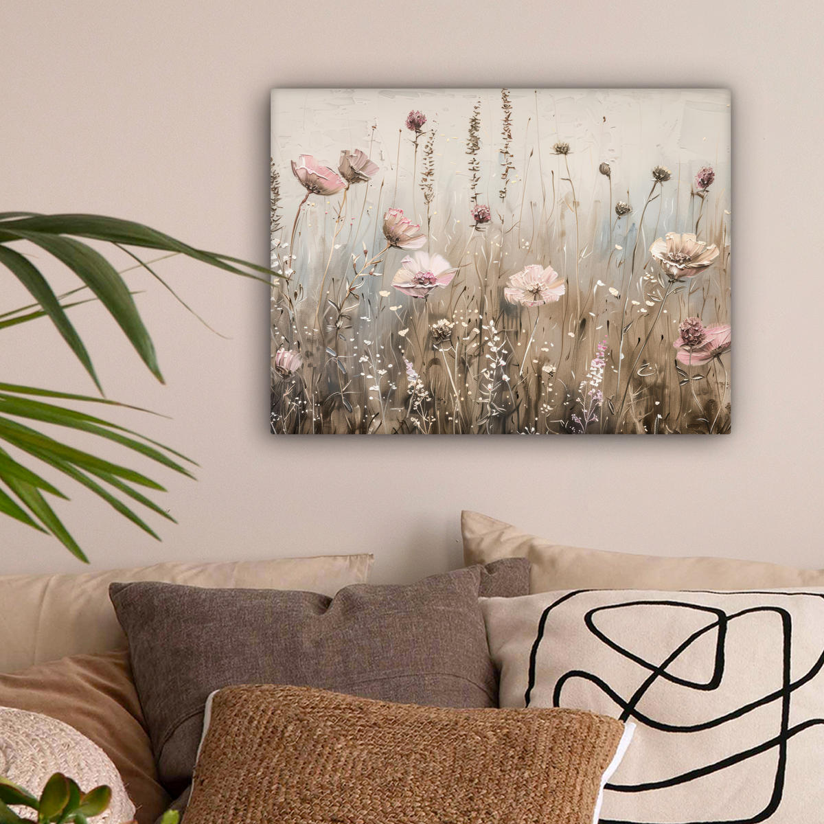 LEINWANDBILD Blumen - Rosa - Modern - Beige Wandbild 40x30 cm - Beige, Textil (40/30cm) - MuchoWow