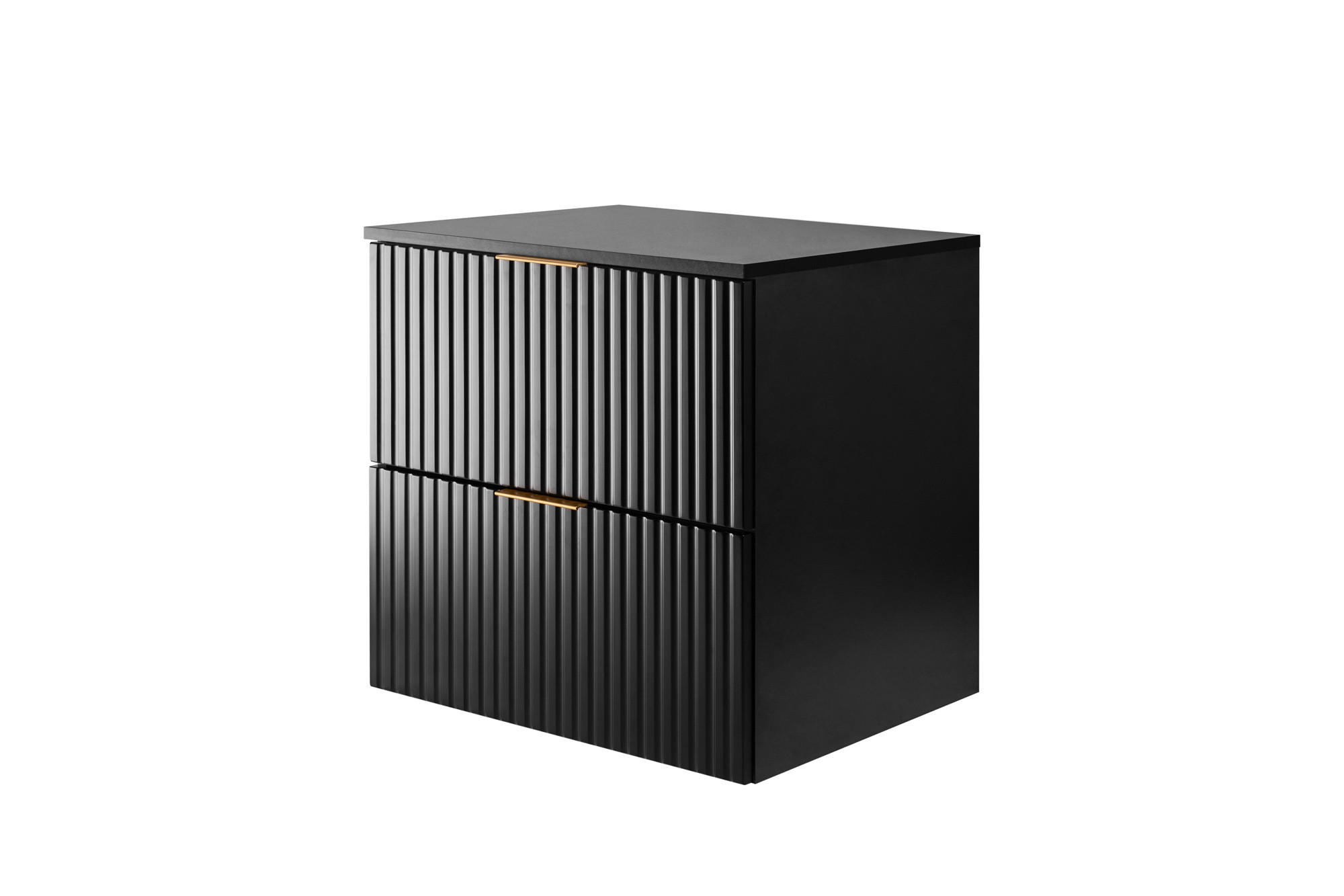 BADEZIMMERSCHRANK, Mattschwarz, 60 x 57 x 46 cm, Goldene Griffe - Goldfarben/Schwarz, Holzwerkstoff/Kunststoff (60/57/46cm) - 3XE LIVING
