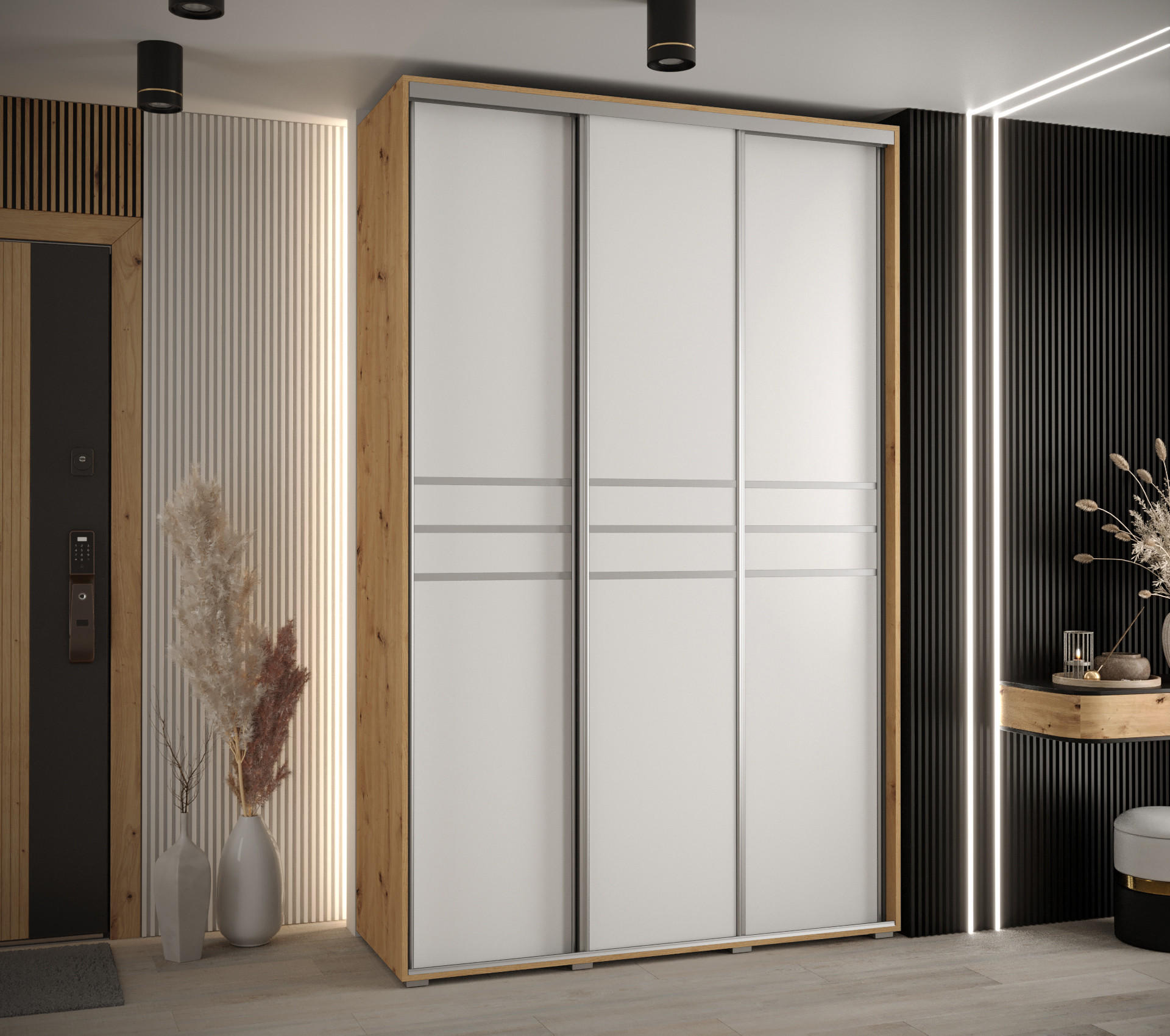 SCHWEBETÜRENSCHRANK 235,2/160/60 3-türig - Silberfarben/Weiß, Holz/Metall (160/235/60cm) - Abiks Möbel