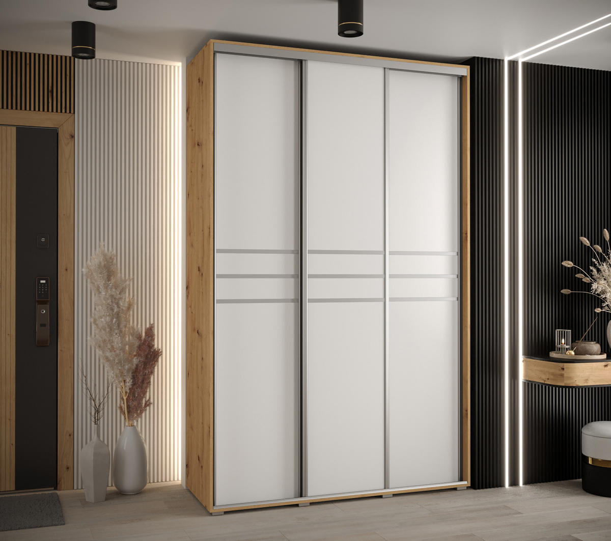SCHWEBETÜRENSCHRANK 235,2/160/45 3-türig - Silberfarben/Weiß, Holz/Metall (160/235/45cm) - Abiks Möbel