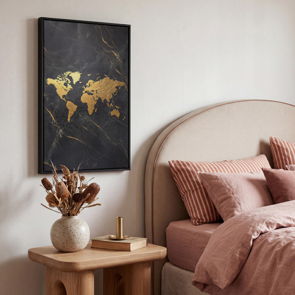 LEINWAND Bilder mit Rahmen - Weltkarte - Gold - Marmor - 40x60 - Goldfarben, Textil (40/60cm) - MuchoWow