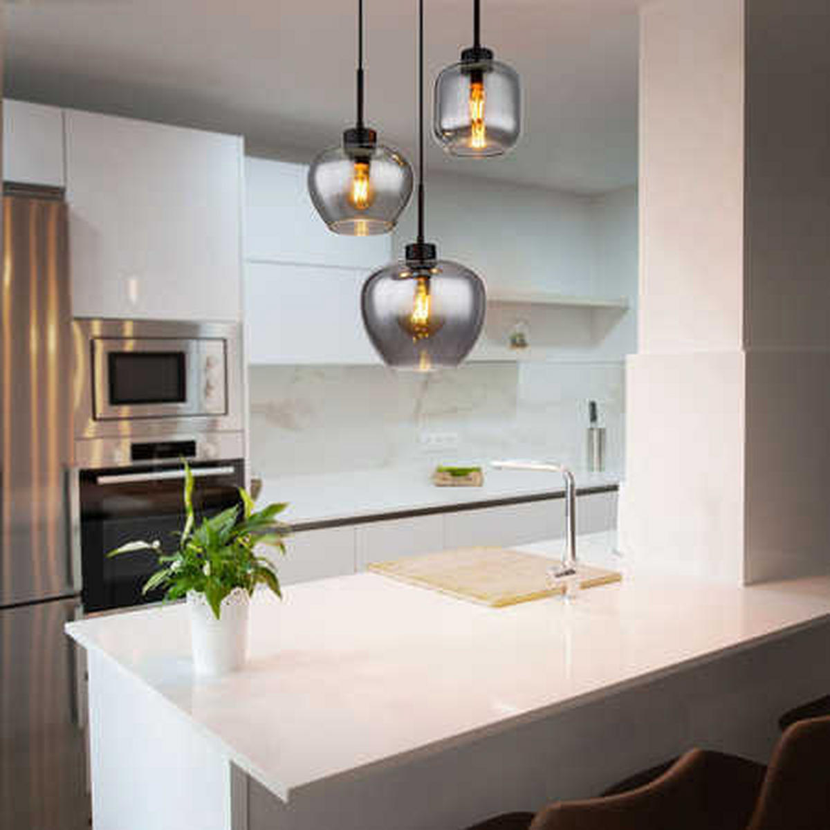LED HÄNGELEUCHTE Matt Grau Rauchglas - Grau, Glas (38/38/120cm) - Globo Lighting
