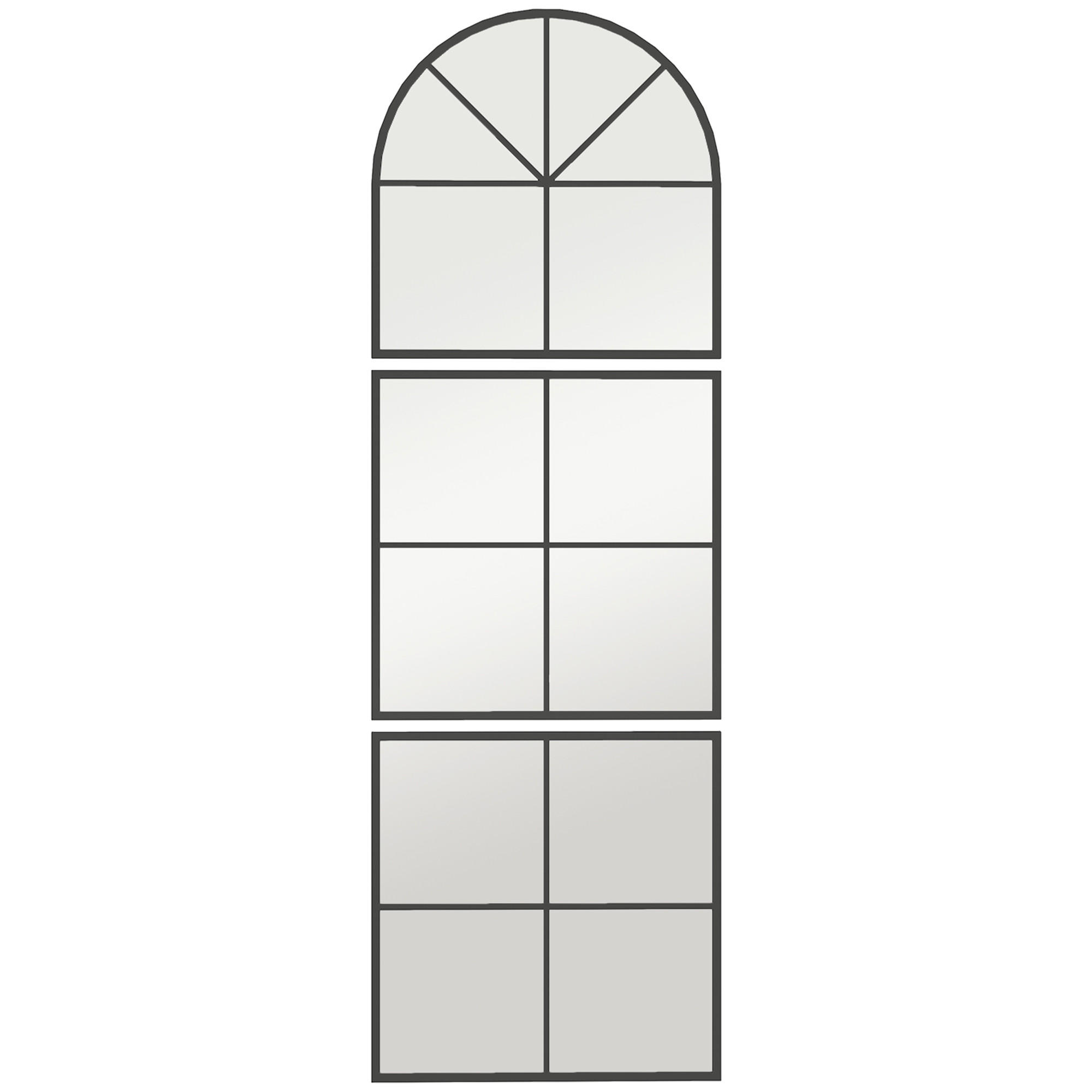 WANDSPIEGEL dreiteilig, bogenförmiger Spiegel mit Metallrahmen Hängespiegel - Schwarz, Glas (2/180/60cm) - HOMCOM