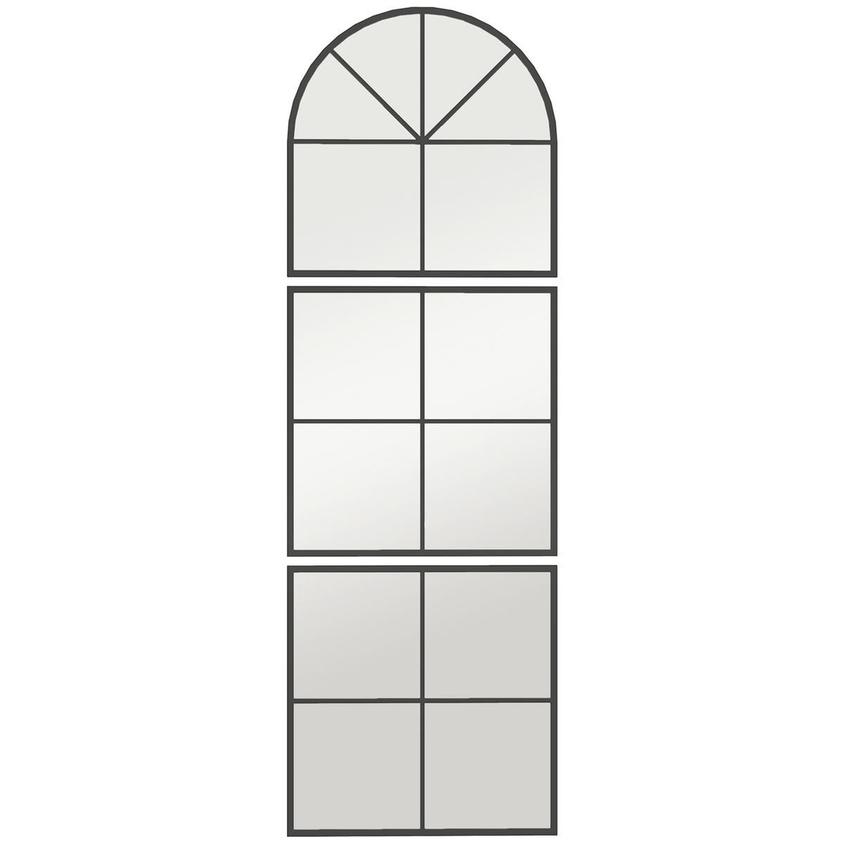 WANDSPIEGEL dreiteilig, bogenförmiger Spiegel mit Metallrahmen Hängespiegel - Schwarz, Glas (2/180/60cm) - HOMCOM